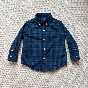 Janie And Jack 12-18M Navy And Green Plaid Button Down, 100% Cotton